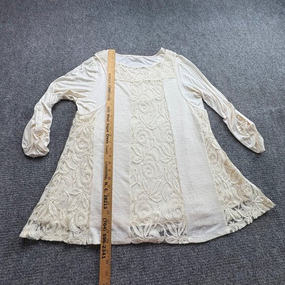Indigo Soul Top Womens L Ivory Tunic Crochet Lace‎ Overlay Soft Boho Cottagecore - Picture 9 of 12